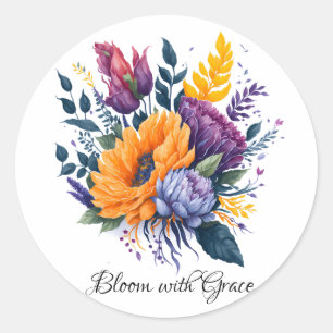 Bloom met Grace-Flower Bouquet Ronde Sticker