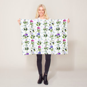 Bloom Natural Pink Paars Floral Botanisch Fleece Deken