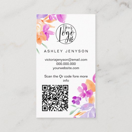 Bloom paarse florale logo bedankt visitekaartje (Achterkant)