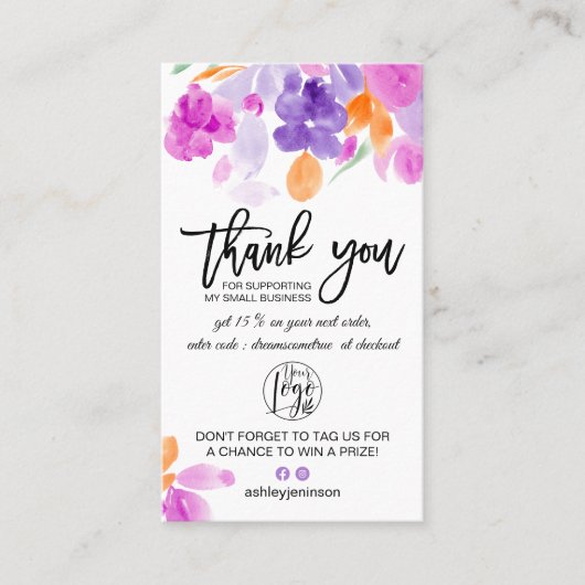 Bloom paarse florale logo bedankt visitekaartje (Voorkant)