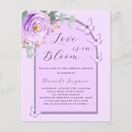 Bloom paarse vlinder Bruids Douche uitnodiging (Voorkant)