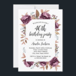 Bloom Paarse Waterverf 40th Birthday Uitnodiging<br><div class="desc">Moderne Floral Waterverf Birthday Uitnodigingen in de Little Bayleigh Store!</div>