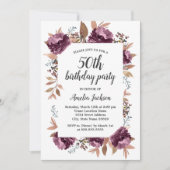 Bloom Paarse Waterverf 50th Birthday Invitation Kaart (Voorkant)