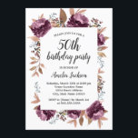 Bloom Paarse Waterverf 50th Birthday Invitation Kaart<br><div class="desc">Moderne Floral Waterverf Birthday Uitnodigingen in de Little Bayleigh Store!</div>