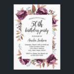 Bloom Paarse Waterverf 50th Birthday Invitation Kaart<br><div class="desc">Moderne Floral Waterverf Birthday Uitnodigingen in de Little Bayleigh Store!</div>