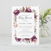 Bloom Paarse Waterverf Baby shower uitnodiging (Staand voorkant)