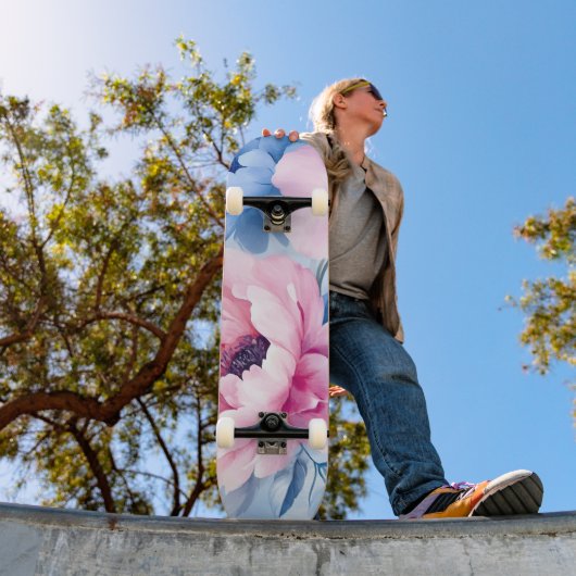Bloom Pastel Petals Waterverf Persoonlijk Skateboard (Buiten 1)