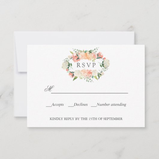 Bloom Peach roze botanische WEDDING RSVP (Voorkant)