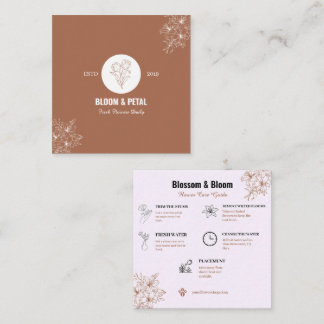 Bloom & Petal Rustic Bloemenwinkelkaart Vierkante Visitekaartje
