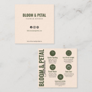 Bloom & Petal Sage Groene Bloemverzorgingskaart Vierkante Visitekaartje