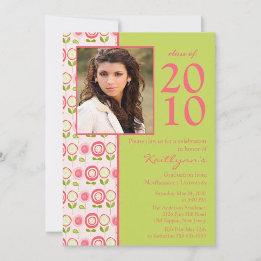 Bloom Pink Fowers Photo Afstuderen Invitation Kaart (Voorkant)