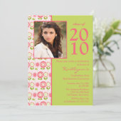 Bloom Pink Fowers Photo Afstuderen Invitation Kaart (Staand voorkant)