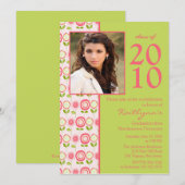 Bloom Pink Fowers Photo Afstuderen Invitation Kaart (Voorkant / Achterkant)