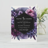 Bloom Printable Paarse Bloemen Huwelijk Save The Date (Staand voorkant)