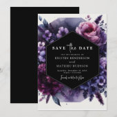 Bloom Printable Paarse Bloemen Huwelijk Save The Date (Voorkant / Achterkant)