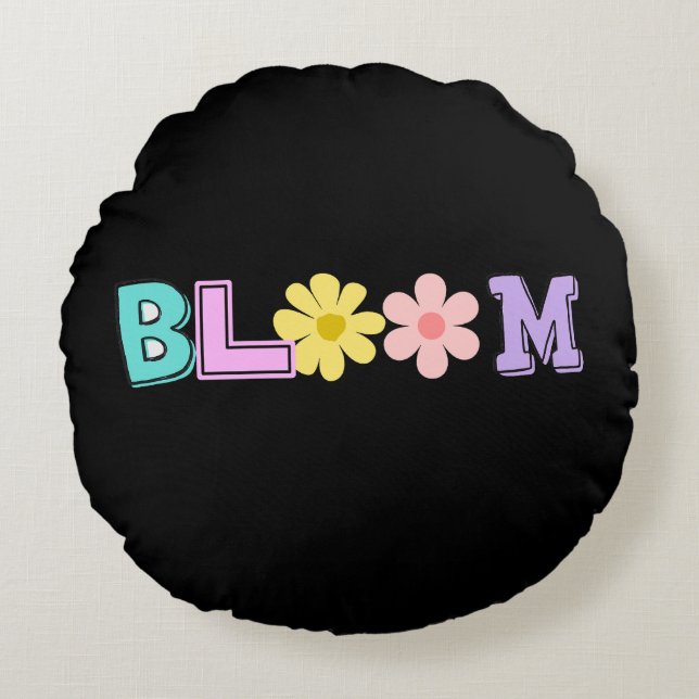 Bloom Retro Pastel Bloem Ronde Worp Kussen (Voorkant)