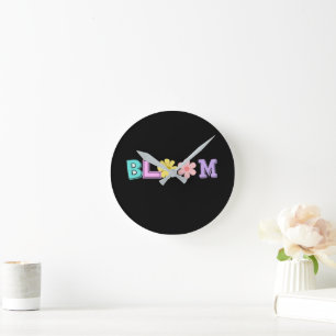Bloom Retro Pastel Bloemmotief Ronde Klok