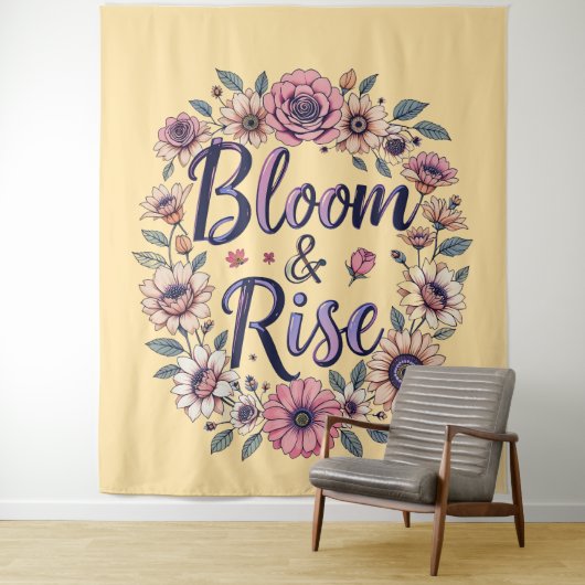 Bloom & Rise Floral Typography Wandtapijt Wandkleed (In situ)