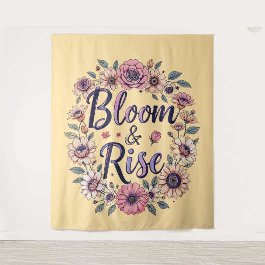 Bloom & Rise Floral Typography Wandtapijt Wandkleed (Voorkant)