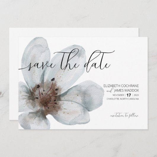 Bloom · Romantisch Modern Floral · Elegant Script Save The Date (Voorkant / Achterkant)