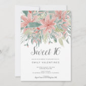 Bloom | Roze groene roze waterverf Sweet 16 Kaart (Voorkant)