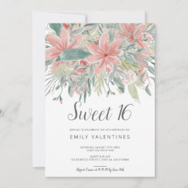 Bloom | Roze groene roze waterverf Sweet 16 Kaart