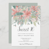 Bloom | Roze groene roze waterverf Sweet 16 Kaart (Voorkant / Achterkant)