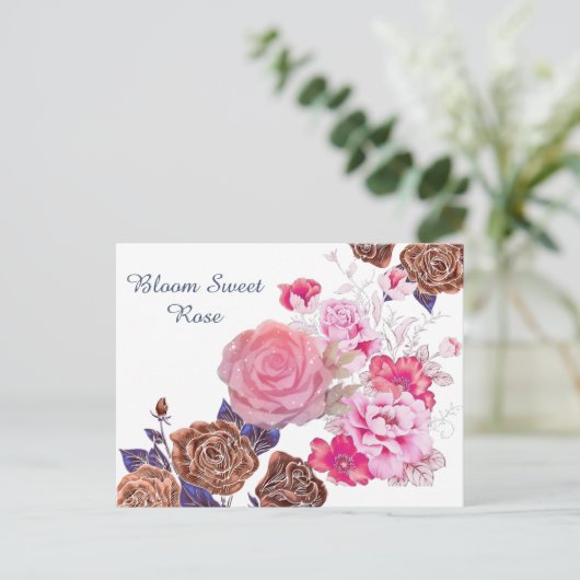 Bloom Sweet Roos Briefkaart (Staand voorkant)