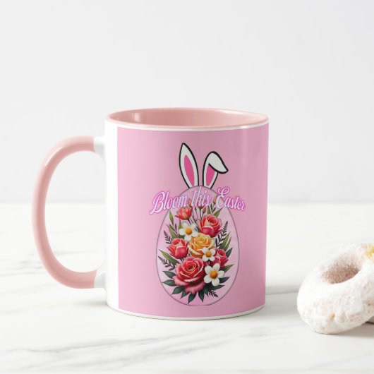 Bloom This Easter – Floral Easter Egg Art - caneca Mok (Met donut)