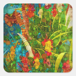  Bloom Tropische Wildbloemen Vierkante Sticker