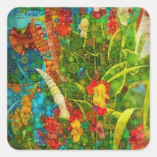 Bloom Tropische Wildbloemen Vierkante Sticker (Voorkant)