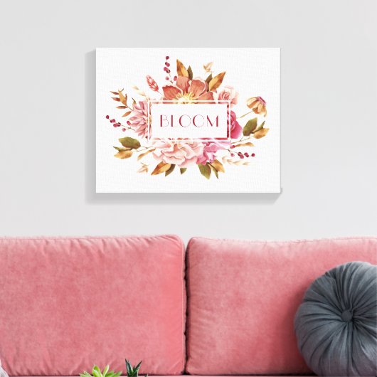 Bloom Typografie | Elegant Pink Floral Bouquet Canvas Afdruk (Insitu (Woonkamer))