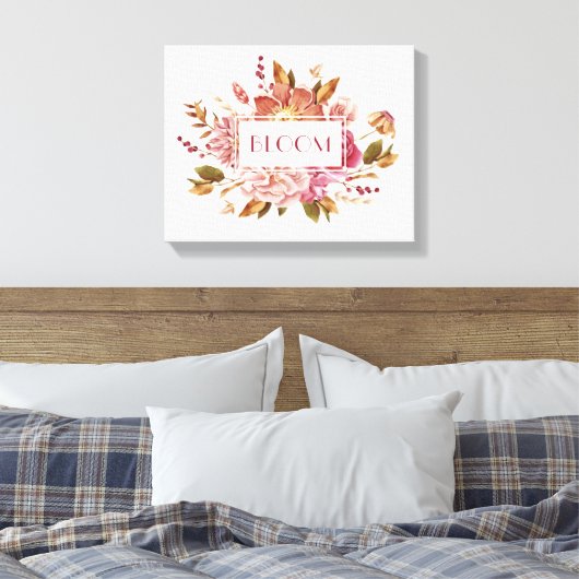 Bloom Typografie | Elegant Pink Floral Bouquet Canvas Afdruk (Insitu (Slaapkamer))