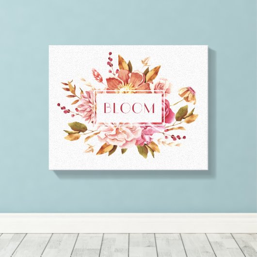 Bloom Typografie | Elegant Pink Floral Bouquet Canvas Afdruk (Insitu (Houten vloer))