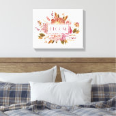 Bloom-typografie | Elegante roze bloemboeket Canvas Afdruk (Insitu (Slaapkamer))