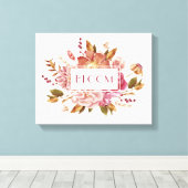 Bloom-typografie | Elegante roze bloemboeket Canvas Afdruk (Insitu (Houten vloer))