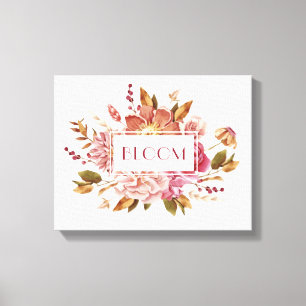 Bloom-typografie   Elegante roze bloemboeket Canvas Afdruk