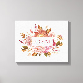 Bloom-typografie | Elegante roze bloemboeket Canvas Afdruk