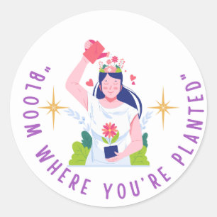 Bloom waar je bent geplant ronde sticker