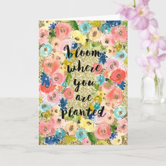 Bloom waar je geplant bent Glitter Floral Kaart (Orchidee)