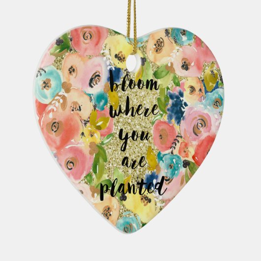 Bloom waar je geplant bent Glitter Floral Keramisch Ornament (Rechts)