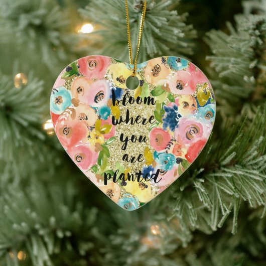 Bloom waar je geplant bent Glitter Floral Keramisch Ornament (Boom)