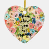 Bloom waar je geplant bent Glitter Floral Keramisch Ornament (Voorkant)