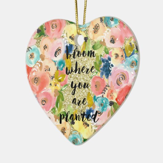 Bloom waar je geplant bent Glitter Floral Keramisch Ornament (Links)