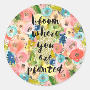 Bloom waar je geplant bent Glitter Floral Ronde Sticker