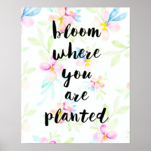 Bloom waar u bent gepland Waterverf Floral Poster