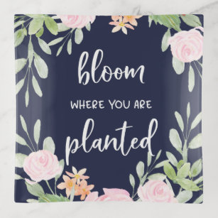 Bloom waar u bent geplant   Floral Typografie Sierschaaltjes