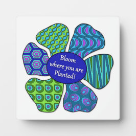 "Bloom waar u bent geplant" in blauw/groen plak Fotoplaat