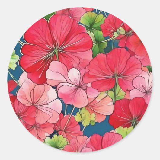 Bloom Waterverf Geranium Ronde Sticker (Voorkant)