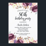 Bloom Waterverf Paars Floral 80th Birthday Party Kaart<br><div class="desc">Floral Birthday-uitnodigingen in de Little Bayleigh Store.</div>